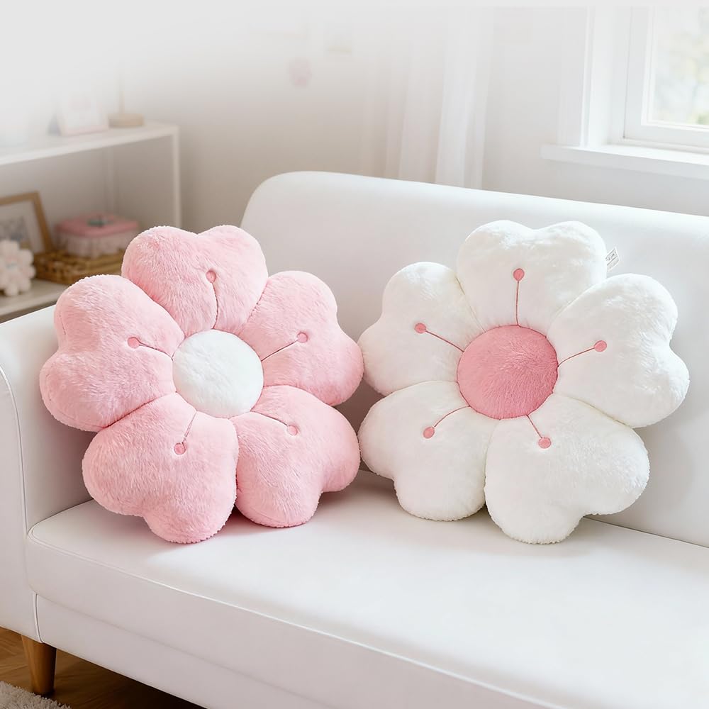 Cojines de flores 35 cm suaves para suelo decoración habitación sofá cama (blanco)