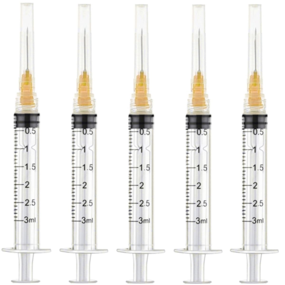 50 Pack 3ml 25 Gauge 5/8 Inch, for Scientific Labs, Industrial Dispensing and Liquid Measuring Supplies, Individually Sealed Packaging