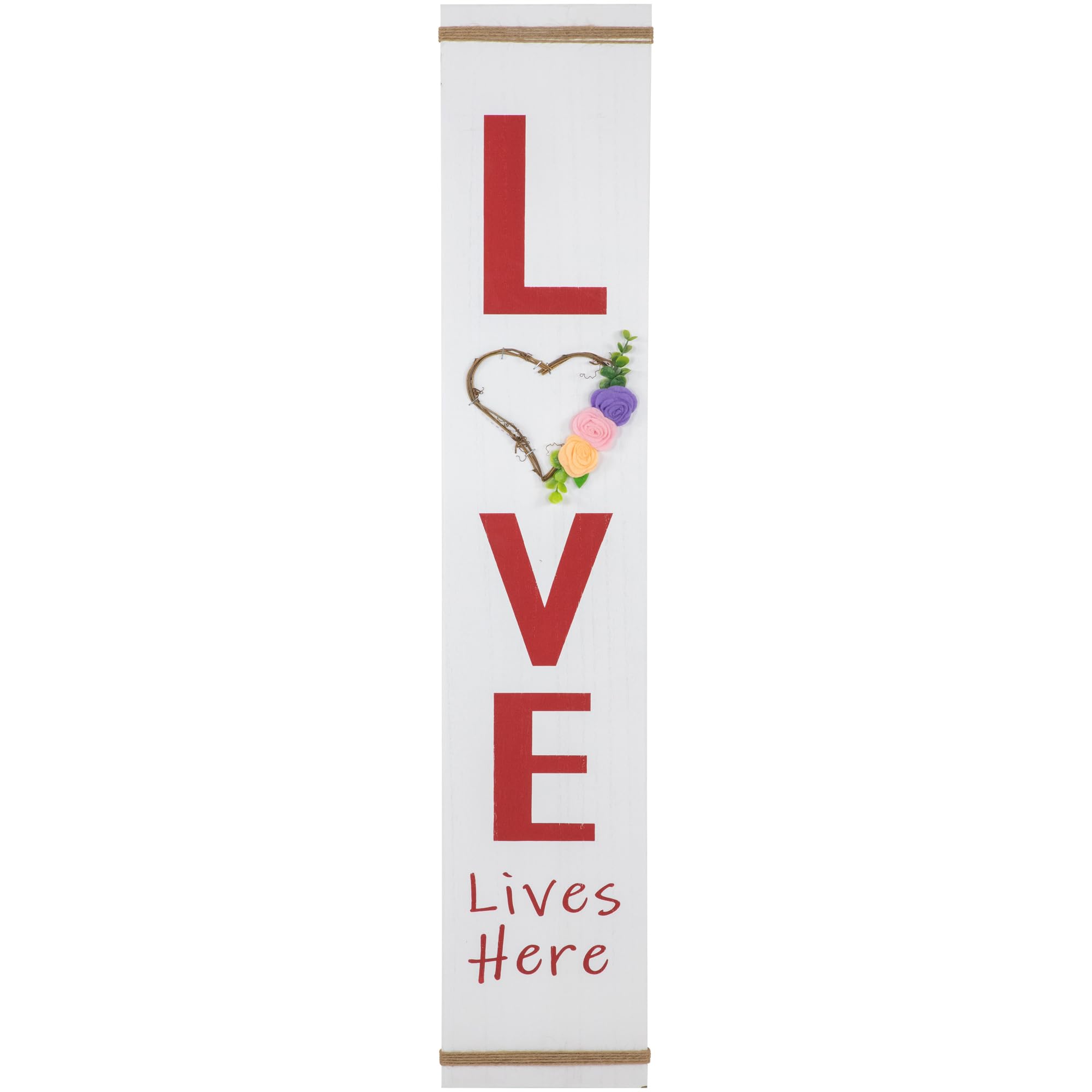 Northlight "Love Lives Here" Wooden Valentine's Day Porch Board Sign Decoration, 39.25", White