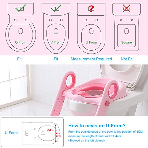 NEARPOW Töpfchen-WC-Sitz mit Trittleiter, verstellbares Baby-Kleinkind-Kindertrainer mit weich gepolstertem Kissen, robust, rutschfest, für 1-7 Kinder (Pink) - Image 7