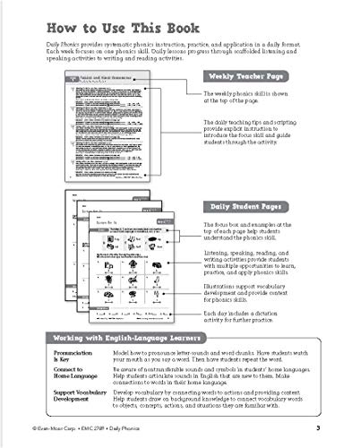 Evan-Moor Daily Phonics, Grade 3, Homeschooling & Classroom Resource Workbook. Phonemic Awareness, Decoding, Word-Study, Teaching Editions, Reproducible Worksheets #TOP6