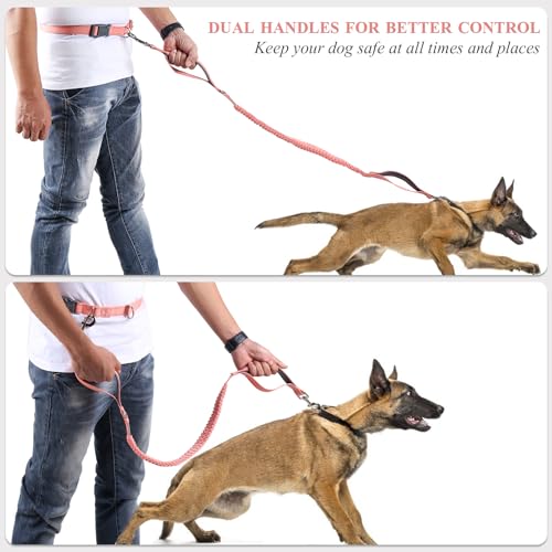 VIVAGLORY Joggingleine Hunde Bungeeone Hundeleine Joggen, Laufleine mit Schlaufe & Gepolstertem Griff für Hausleine Joggingleine, Bungee & Gummizug für Hunde, S, Rosa/Grau