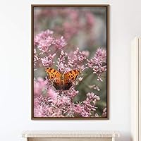 Framed Canvas Wall Art Butterfly Expressive Farmhouse/Country Home Office Insects Lake Multicolor Photography - 16x24 inches