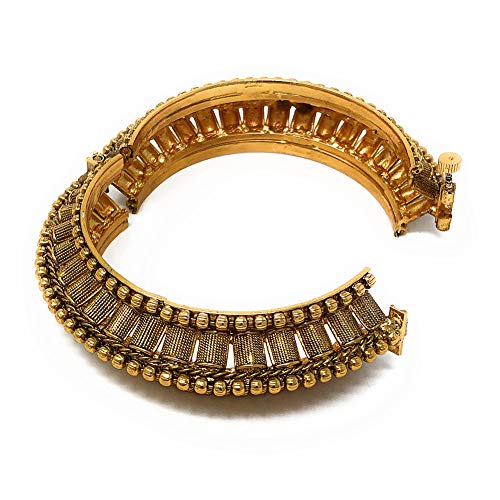 Duel On Jewel Indian Ethnic Pakistani Matte Gold Plated Set Of 2 Openable Engraved Bangles Size Us Small India 2-4 #TOP3