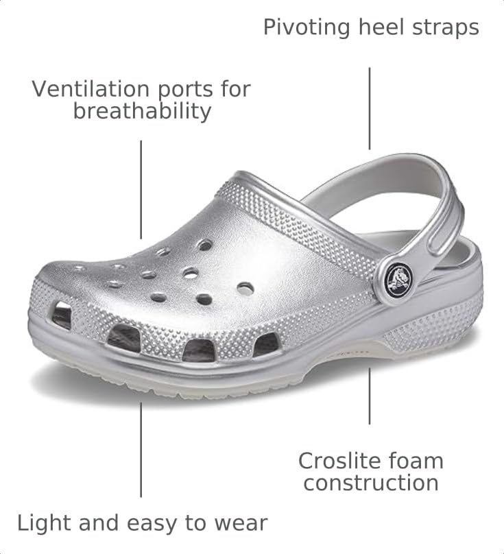 Image of Crocs Kids Unisex Classic Glitter Clog (Little Kid /Big Kid) Silver Metallic 12 Little Kid M