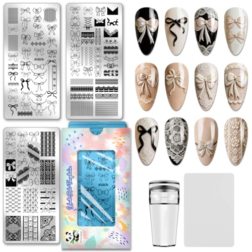 PH PandaHall 3pcs Plaques de Stamping pour Ongles Nœud Papillon en Dentelle Modèles de Nail Art Nœuds Mignons Kawaii Pochoirs de Transfert en Acier...