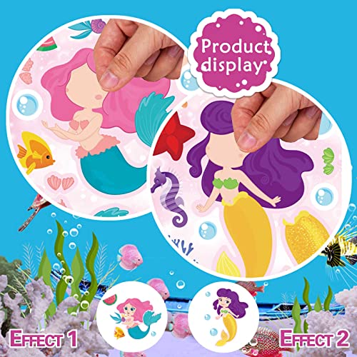 24 Sheets Mermaid Stickers Make Your Own Stickers Party Favors Mermaid Make A Face Sticker for Kids Party Favors,Classroom Teacher Rewards, Art Craft Supplies