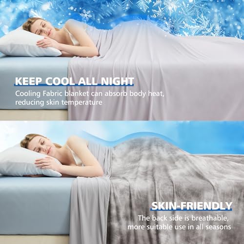 EMME Kühldecke Kühlende Decke, Arc-Chill Q-Max0.45, 127 x 177 cm, 2 in 1 Doppelseitige Dünne Sommerdecke, Leicht Atmungsaktiv Tagesdecken, Sofa Decken,Bettüberwurf Kuscheldecke,Aquarell Grau