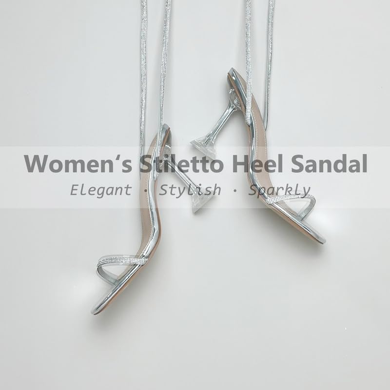 Women's Sparkly Glitter Shine Clear Heels Rhinestones Ankle Strappy Up Heels for Women Sandals4