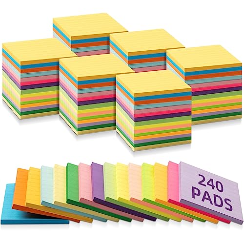 Image of Seajan 240 Pads 3 x 3 Inch Sticky Notes Notepads Multi Bright Colors Self Sticky Pads for Students Teachers School Office Supply Desk Accessory 15 Colors, 50 Sheets Each(Neon,Line)