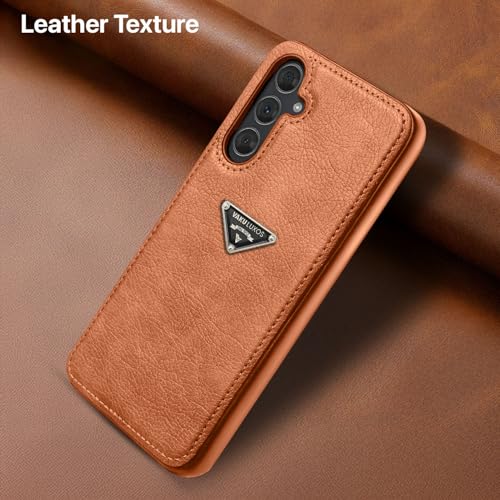 Image of Vaku Luxos Nyxen Back Cover Case for Samsung Galaxy A35 5G Premium Leather Stitched Soft Shockproof Protective TPU Phone Case Camera Screen Protector- Brown