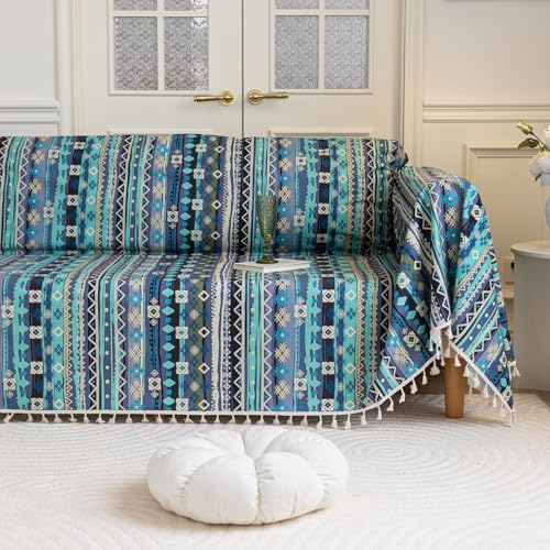 Erbnaryx Boho Couch Cover with Tassels, Washable 3-Seater Sectional Sofa Cover for Living Room(A3, 71"x118")