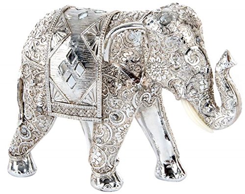 Statuette éléphant ethnique argenté sculpture chic salon