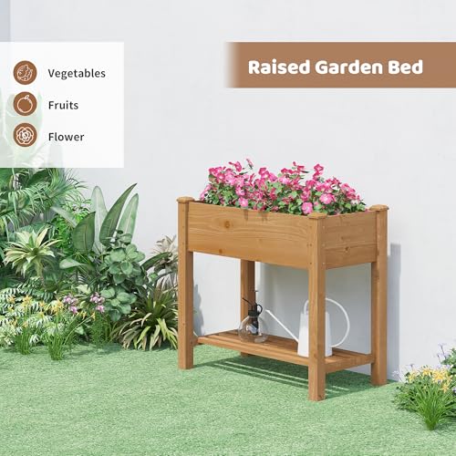 Image of Raised Garden Bed with Legs Elevated Wooden Planter Box Stand Large Planter Stand Box for Fruits Vegetables Flowers with Divider with Bag - 34x18x30.5IN(Brown)