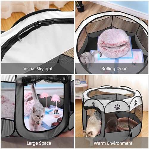 MeYuxg Welpenauslauf 91x91x58cm, Haustier Hundezaun, Tragbarer Laufstall für Innen- und Außenbereich, Hundegehege Katzengehege, Geeignet für Hunde, Katzen und Kleintiere, Grau