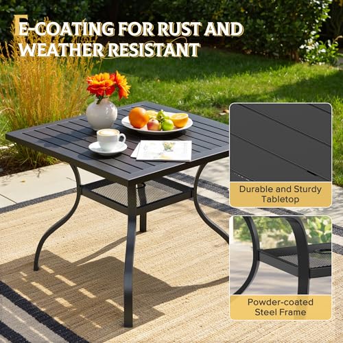 Image of Incbruce Patio Dining Table, 37 inch x 37 inch Square Table Metal Steel Slat Table with 1.57 inch Umbrella Hole, for Backyards, Porches, Gardens, or Poolside