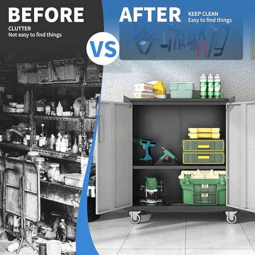 Image of Metal Storage Cabinet for Garage, Tool Cabinet, Utility Cabinet