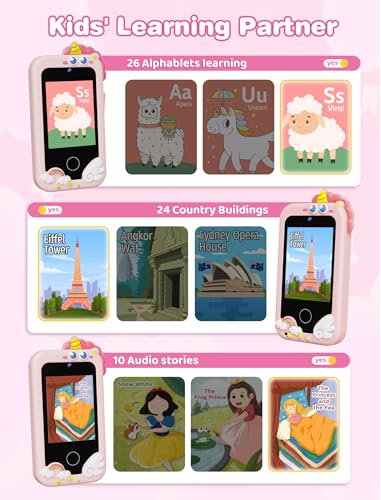 Kikidex Kids Smart Phone for Girls, Perfect Christmas Birthday Gifts for 3-10 Year Old Kids, Touchscreen Learning Play Toy Smartphone with Dual Camera, Puzzle Game, Music Player (Pink) - Image 5