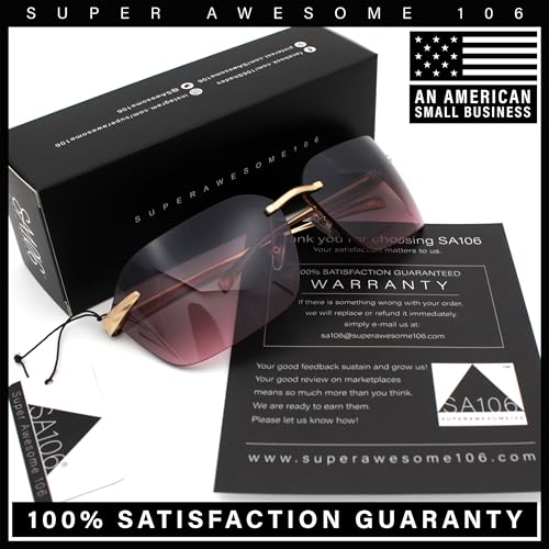 SA106 Womens Rimless Wrap Luxury Oversized Rectangle Metal Frame Sunglasses4