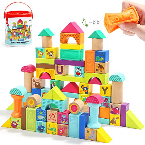 TOP BRIGHT Wooden Building Blocks Set for Toddlers,Baby Blocks for 1 Year Old