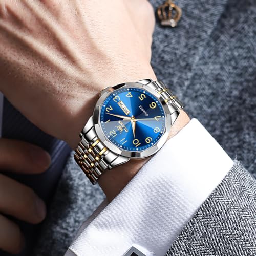Image of OLEVS Watch for Men Luxury Dress Analog Quartz Stainless Steel Waterproof Luminous Date Business Two Tone Casual Wrist Watch