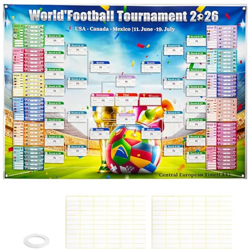 Xiujuers Spielplan 2026 Poster für Deko Fußball WM 150 x 100cm Fussball Planer 2026 Wiederverwendbar Enthält 48 Mannschaften Fußball Wanddekoration für Bar Wohnzimmer & Partyraum