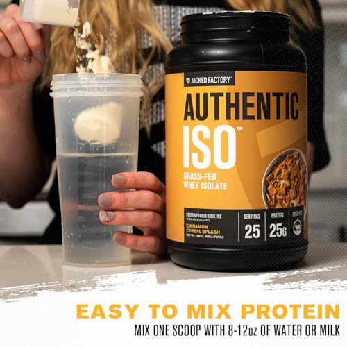 Image of Jacked Factory Authentic ISO Grass Fed Whey Protein Isolate Powder - Low Carb, Non-GMO Muscle Building Protein w /No Fillers, Post Workout Recovery, Cinnamon Cereal Splash - 25 Servings