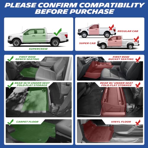 Image of Michelin Vehicle Mats for 2015-2026 Ford F150 SuperCrew Cab Bench Seat | Fit Carpet Floor Rear w /o Fold Flat Storage, Custom Fit Floor Mats, All-Weather TPE Truck Liners, Non Slip, 2 PCS, Premier