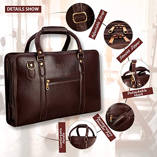 Image of HYATT Leather Accessories 16 Inch Full Grain Natural Leather Laptop Messenger & Shoulder Bags For Men 24 Litres Capacity Upto16 inch Laptop Compartment Dimension-L-16 X H-12 X W-4 Inch Weight-1 KG