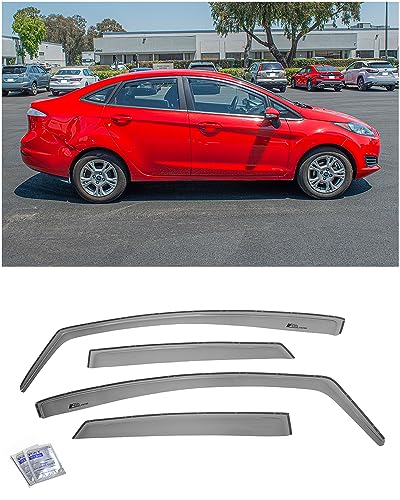Fits All 2011-2019 Ford Fiesta Sedan Models | EOS Visors in-Channel Style Smoke Tinted Side Vents Window Deflectors Rain Guards