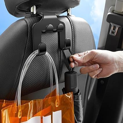 Image of Car Seat Headrest Hanger | Car Interior Accessories Stylish Universal Auto Seat Hook for for Purses & Bags, Upgraded 2 in 1 Car Headrest Hooks (Pack of 2) (Pattern-1)