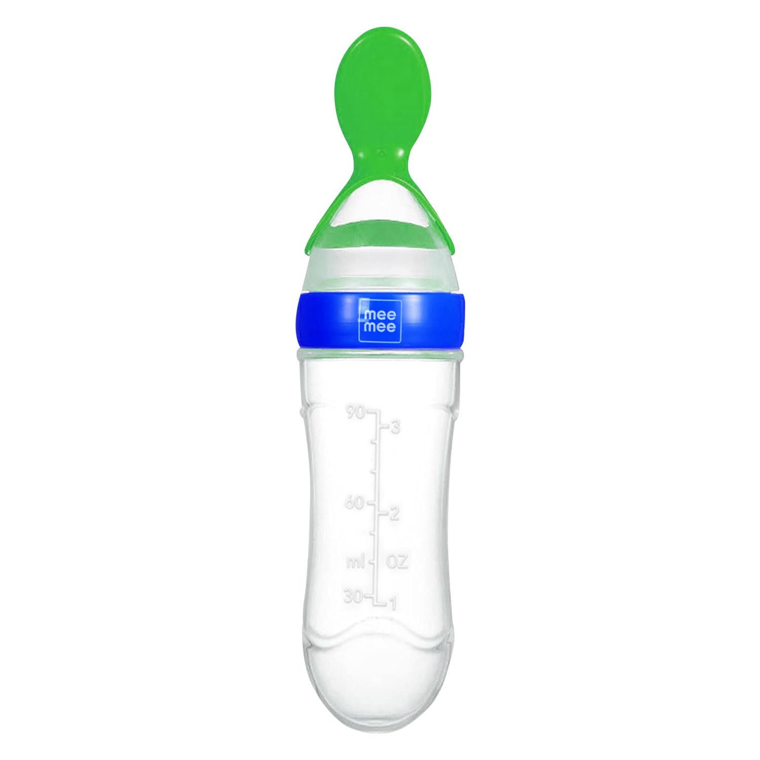 Mee Mee Squeezy Silicone Spoon Food Feeder for Babies of 6 to12 Months with in-Built Stand | BPA Free Material with Food Grade Silicone Tip (Blue)