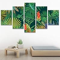 SIGNWIN 5 Panel Canvas Wall Art Modern Art Decorative Elements Expressive Leaves Multicolor Patterns Photography for Home Decorations Ready to Hang - 60