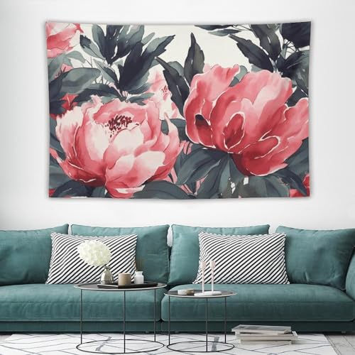 Tapisserie murale pivoines vintage grand drapé textile doux pour salon raffiné