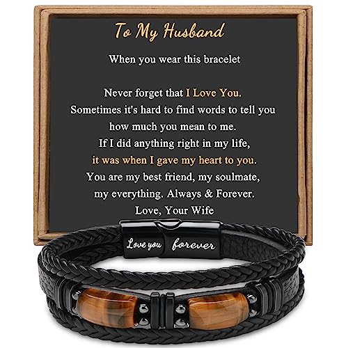 Pulsera de piel para hombre con piedra ojo de tigre 7.5/8.5/9 pulg miniatura 1