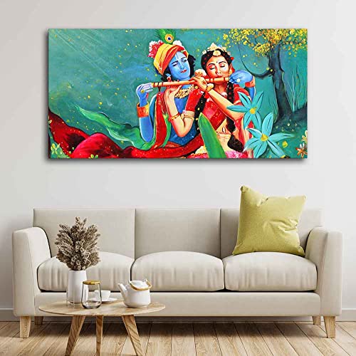 Image of VIBECRAFTS Canvas Paintings for Living Room Drawing Room Abstract Art Radha Krishna Canvas Wall Painting Fitted With Wooden Frame For Home | Office | Living Room | Gift (PTVCH 2477)