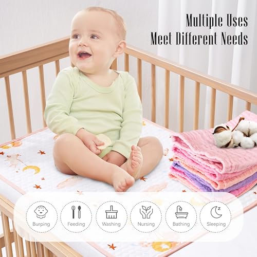 BAMBOO QUEEN 12 Pack Muslin Burp Cloths - Large 20\" x 10\", Ultra Absorbent 100% Cotton for Baby Drool and Messes - Soft, Gentle Baby Burp Rag for Boys & Girls -Pink, Purple, Sakura Series - Thumbnail 5