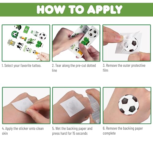 96 PCS Soccer Ball Pre-Cut Temporary Tattoos Sticker Football, Sports Themed Birthday Party Decorations Supplies Favors Gifts Girls Boys Europa, World Cup Cute Tattoo School Reward Game (Normal) - Thumbnail 7
