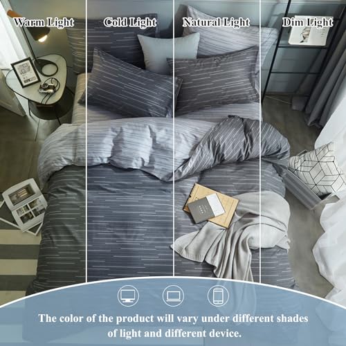 VM VOUGEMARKET Grey Stripes Duvet Cover King Modern Men Bedding Set with 2 Pillow Shams -100% Cotton Reversible Luxury Boys Comforter Cover with Zipper Closure 104X90 Inch by VM VOUGEMARKET - Image 4