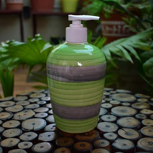 Image of Ceramic Liquid Soap Dispenser, 450 ml, Muddy Green | Refillable Pump Bottle for Hand Wash, Lotion, Shampoo & Kitchen Use, 2 Pieces