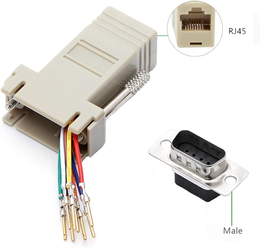 5Pcs DB9 Male to RJ45 Modular Adapter, DB9 to RJ45 Female Jack Ethernet Adapter
