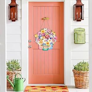Easter Decoration Wood Spring Decoration Door Wall Signs Double sided Printing Mason Jar Wooden Wreaths Front Door Sign Egg Flower Ornaments Hanging Crafts for Spring Home Farmhouse Party Porch Wall D