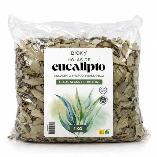 Hojas de Eucalipto Natural 1kg – Infusión y para Hacer Vahos, Balsámico | Té Fresco, Hojas Enteras y Secas Cortadas a Granel, Alivia Síntomas en Garganta y Vías Respiratorias