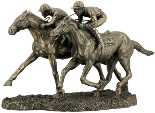 US 12.63 Inch Two Jockeys Horse Racing Cold Cast Bronze Figurine
