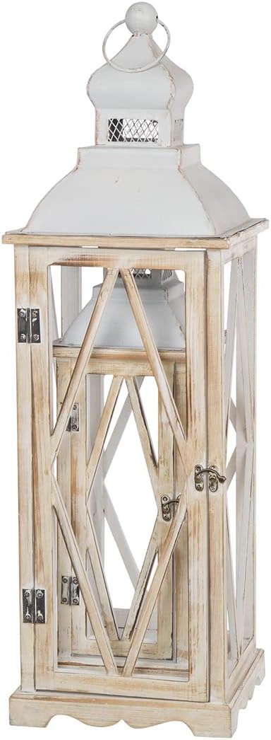 Diamond White Painted Wood Hanging Tabletop Candle Lantern Set