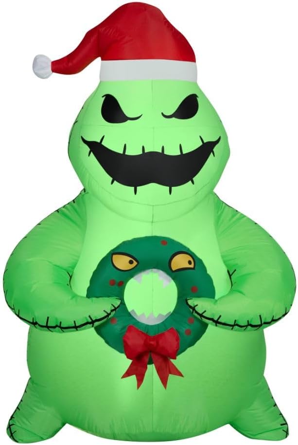 Gemmy Nightmare Before Christmas Airblown Inflatable Oogie Boogie Holding Wreath 5 ft Tall