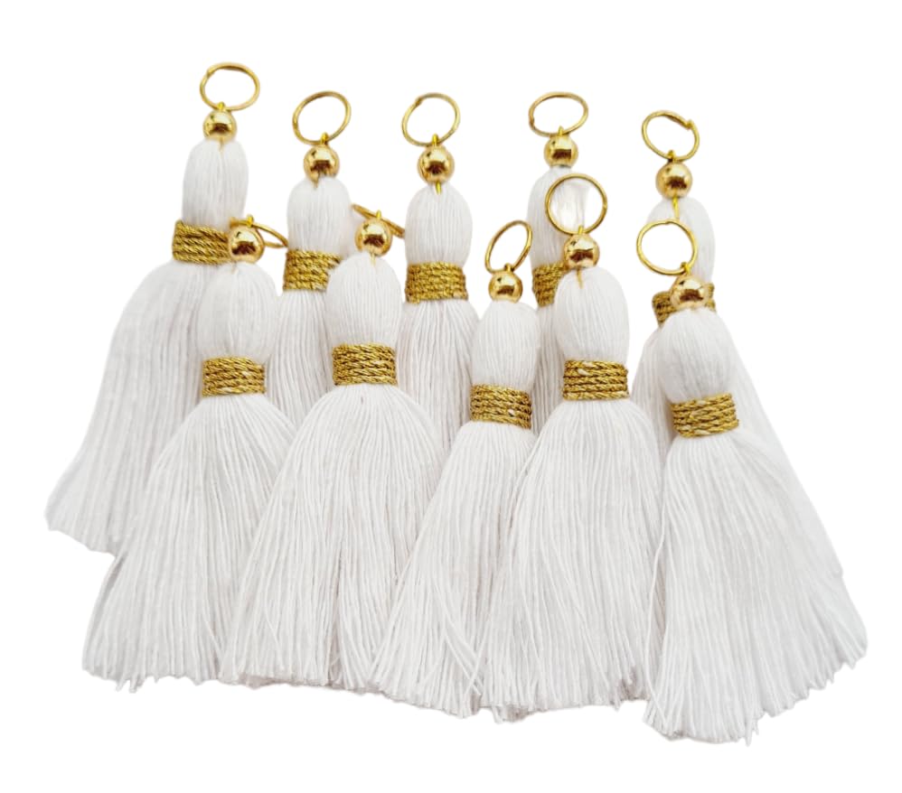 Image of Zippy Flora Micro 1.5 inch Length Cotton Handmade Tassels for Saree /Blouse /Dupatta /DIY /Decor (Pack of 12) (White)