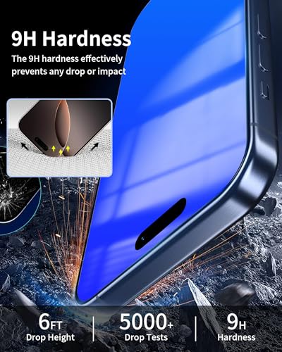 Image of 2 Pack Privacy Screen Protector for iPhone 16 Pro Max Tempered Glass Anti-Spy 16ProMax Anti Bluelight Gradient Colorful Easy Installation Frame Full Coverage Anti-Scratch (6.9 inch Blue)