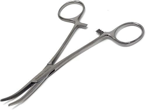 Miniatura 3 de 2 pinzas hemostáticas de bloqueo médico de primera calidad, rectas y curvas, 5.1 in con mandíbulas dentadas completas ideales para enfermeras,