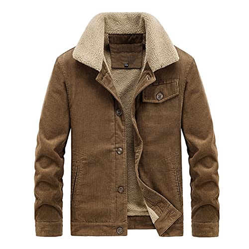 Jaqueta masculina de lã quente de algodão cargo de veludo cotelê com vários bolsos corta-vento, Café, M